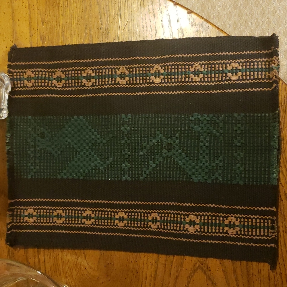 7 Dark green and tan placemats - Fall Decor